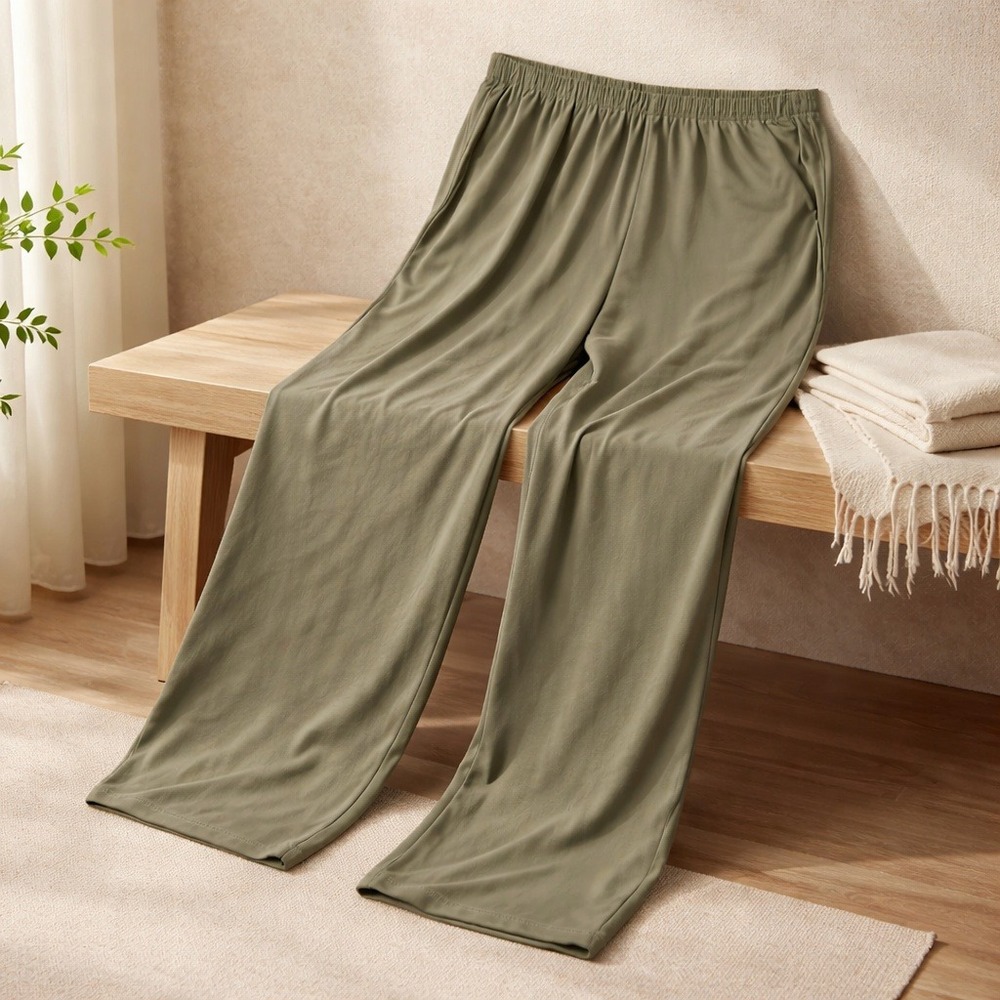 Slinky Brand XL Olive Green Wide Leg Lounge Pants Elastic Waist Casual Travel - Picture 3 of 10